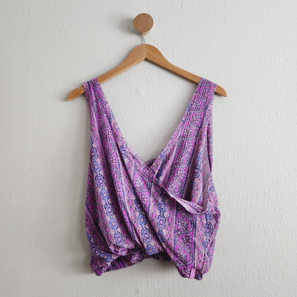NEW Free People Twisted Wrap Tank Top Summer Bloom Floral Print Linen XS